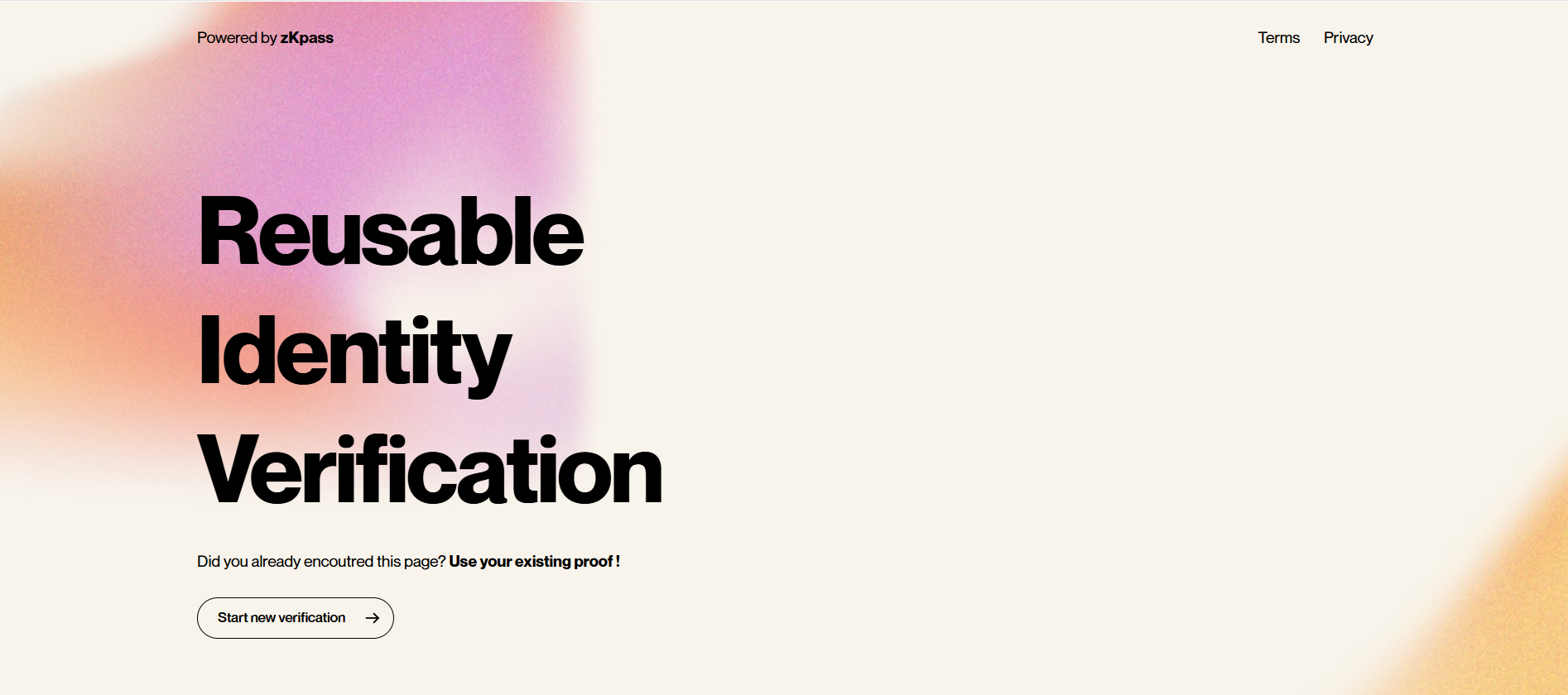 Start verification screen